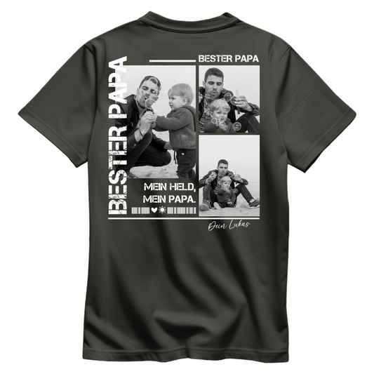 Personalisiertes Papa T-Shirt mit Fotos - Rückenprint - Bester Pape