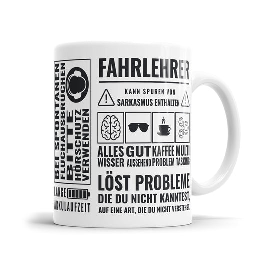 Fahrlehrer Kann Spuren von Sarkasmus enthalten Fahrlehrer Tasse - Fulima