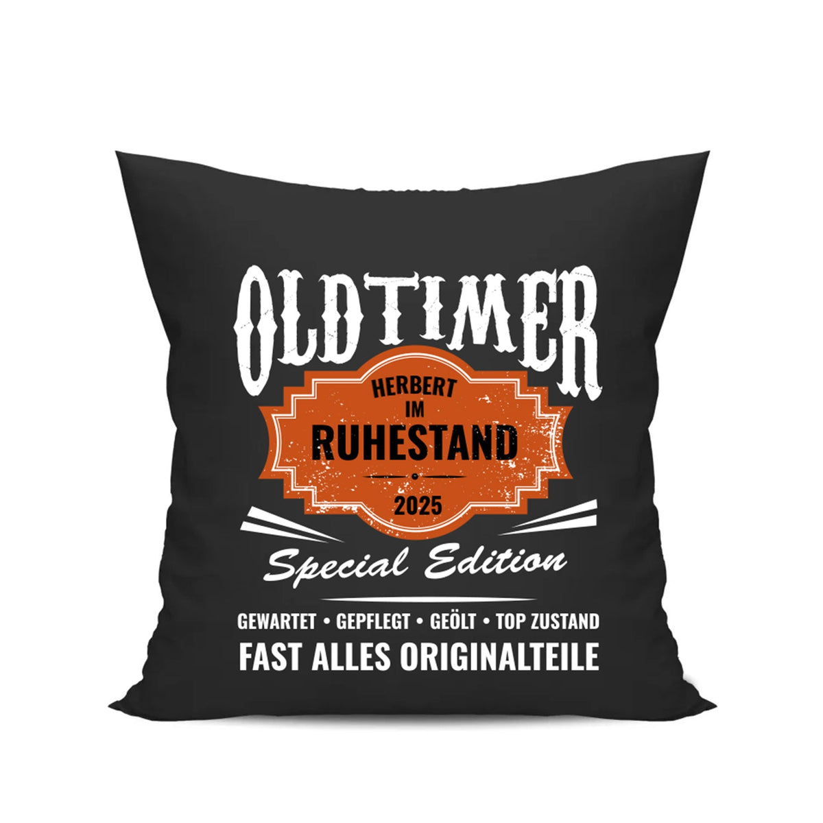 Ruhestand Kissen - Oldtimer - Name - im Ruhestand - Geschenk zur Rente Schwarz - Fulima