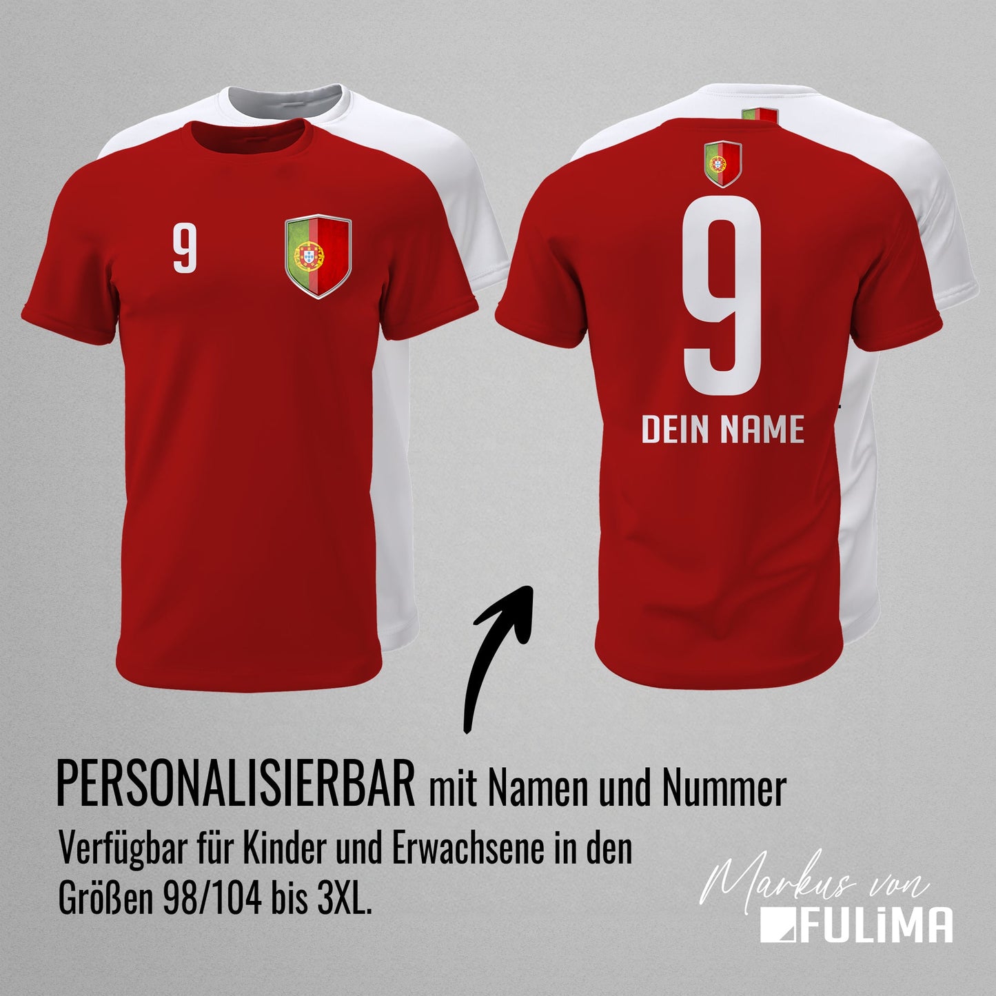 Portugal Shirt mit Wappen und individueller Nummer & Name - FULiMA®