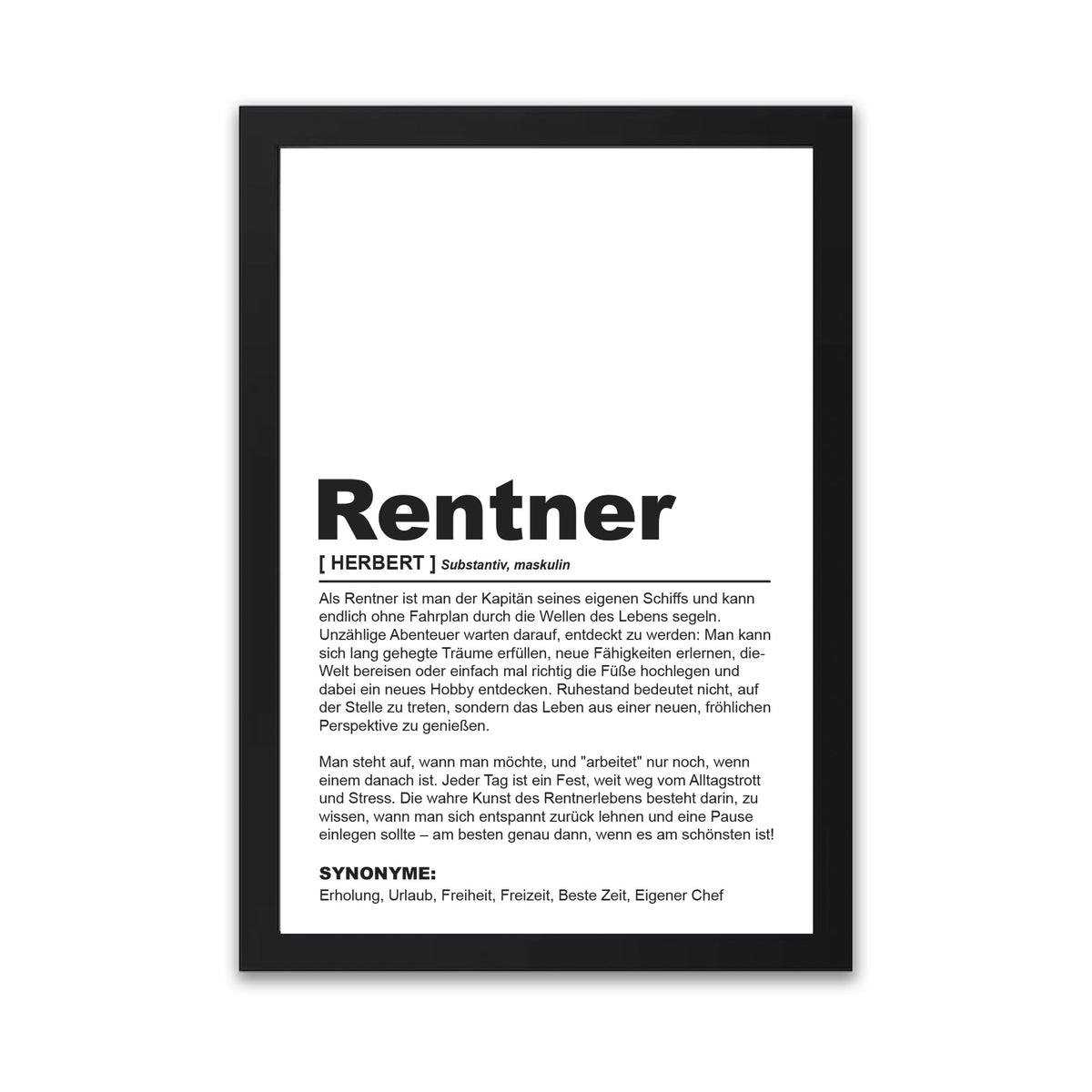 Poster "Rentner" | Definition Rente Geschenk Schwarz - Fulima
