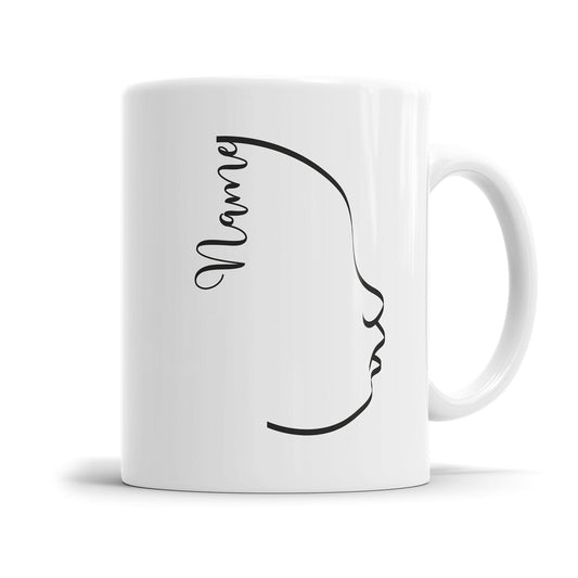Fototasse mit dezenter Sihouettenzeichnung und Name in Schreibschrift