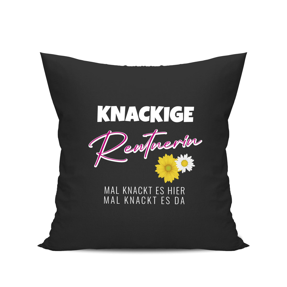 Ruhestand Kissen - Knackige Rentnerin mal knackt es hier mal da - Spruch - Geschenk zur Rente Schwarz - Fulima