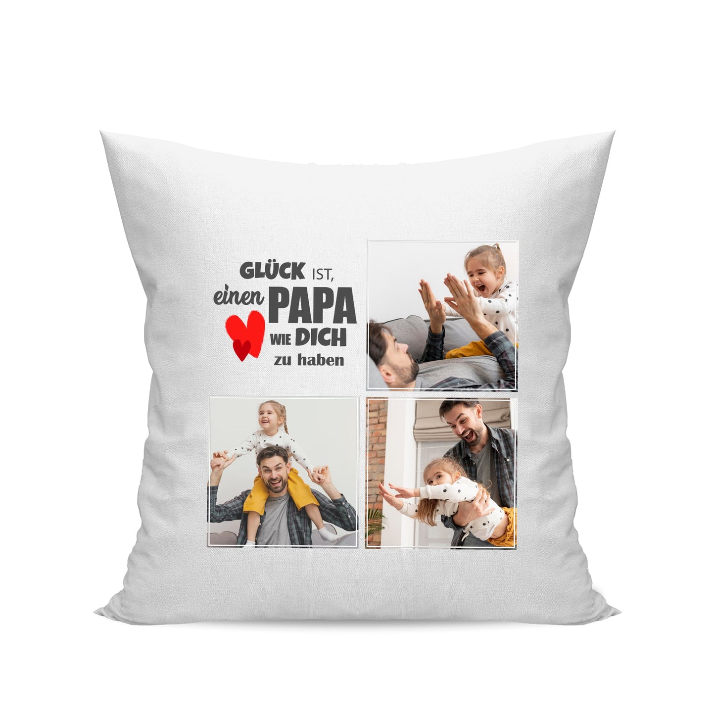 Papa Kissen - Glück ist, einen Papa wie Dich zu haben mit 3 Fotos - Geschenk Papa Weiß - Fulima