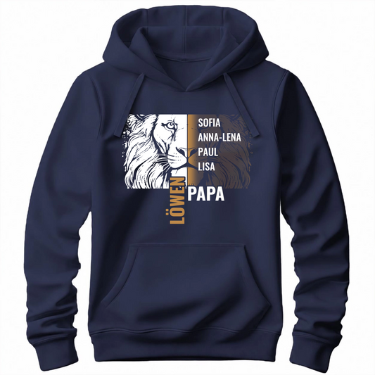 Papa Hoodie - Löwenpapa mit Namen der Kinder - Geschenk Papa