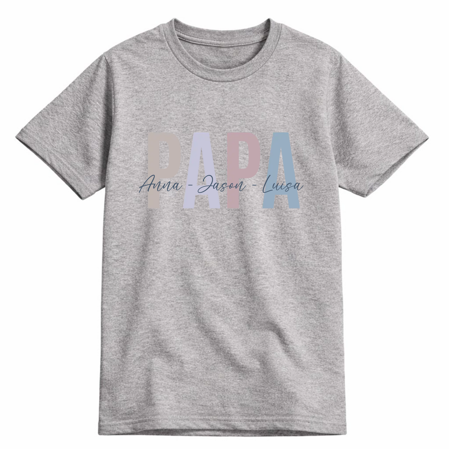 Papa Shirt personalisiert mit Namen der Kinder im Pastell Design - Farbe Grau