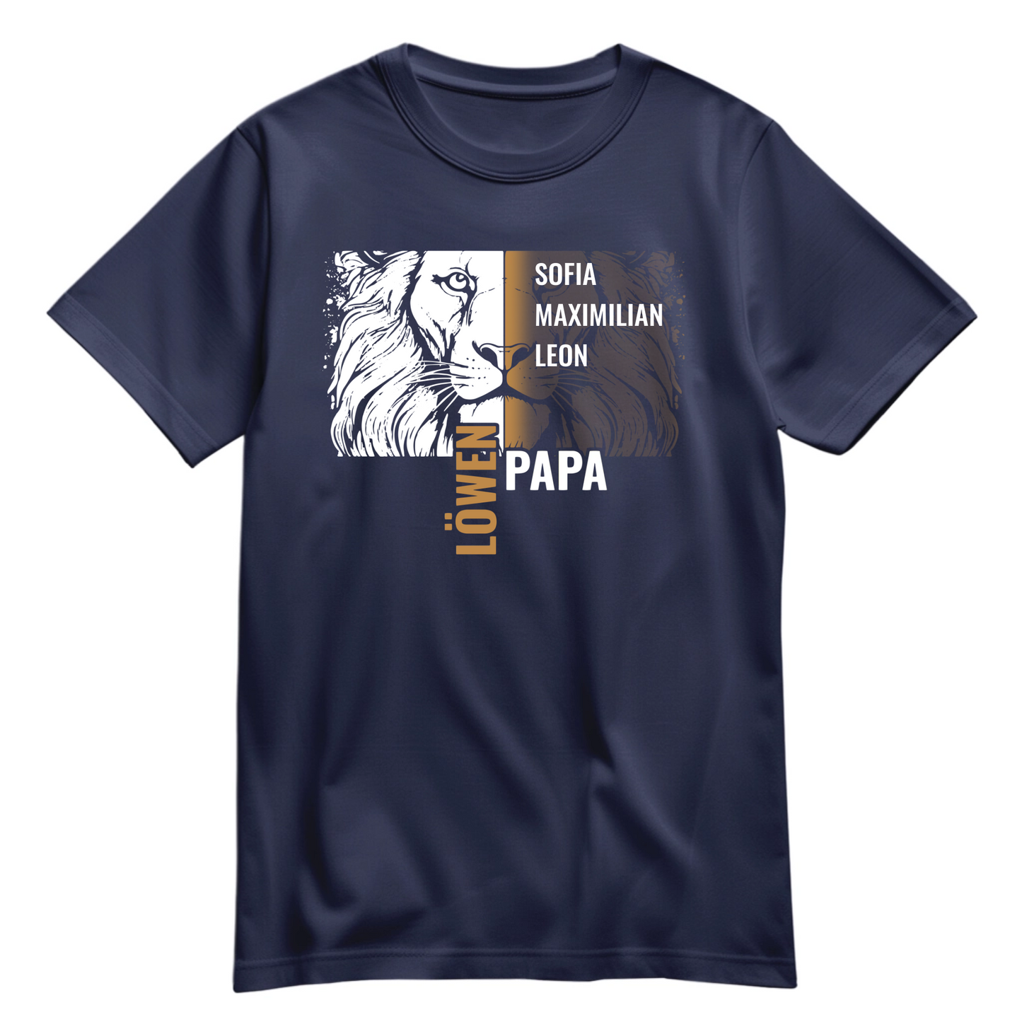 Personalisiertes Papa Shirt „Löwenpapa“ mit Namen der Kinder - Produktbild - Navy