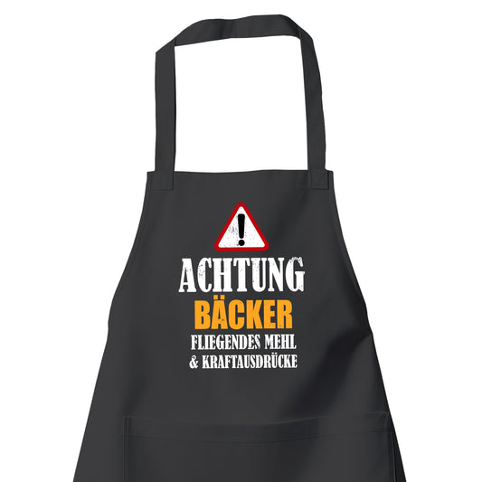 Achtung Bäcker - Kraftausdrücke - Schürze Schwarz - Fulima