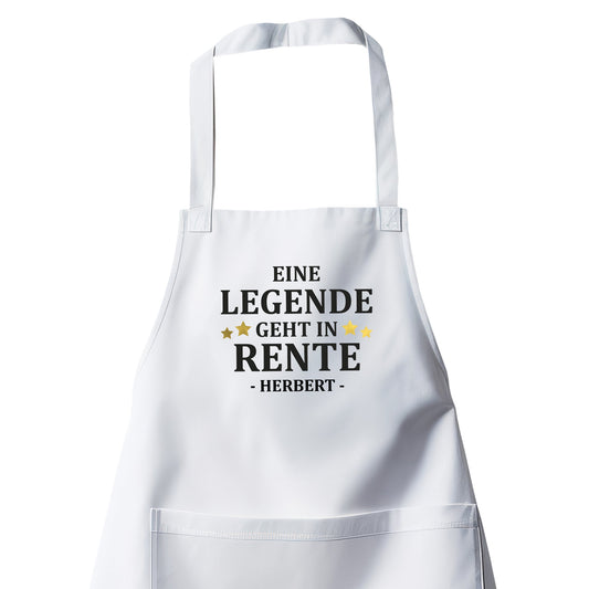 Rentner Grill- Kochschürze - Eine Legende geht in Rente - Goldene Sterne mit Namen - Rente Geschenk Weiß - Fulima