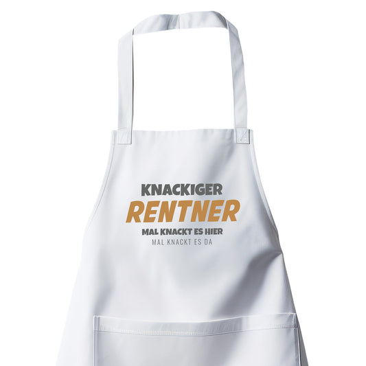 Rentner Grill- Kochschürze - Knackiger Rentner mal knackt es hier mal da - Spruch - Rente Geschenk - Fulima