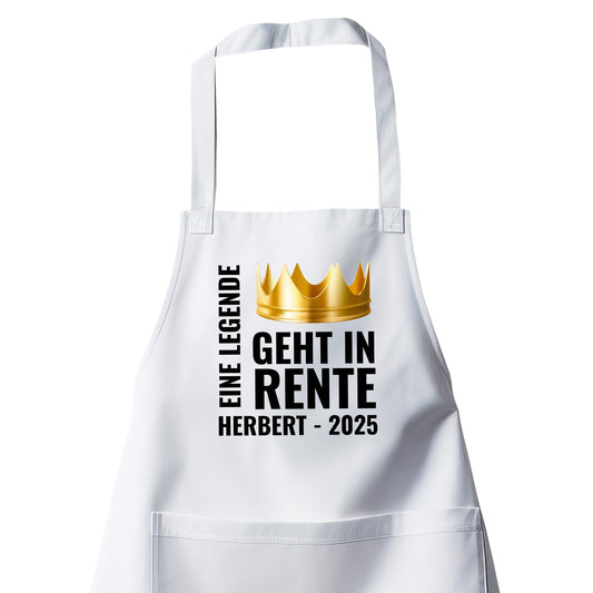 Rentner Grill- Kochschürze - Eine Legende geht in Rente - Goldene Krone mit Namen - Rente Geschenk Weiß - Fulima