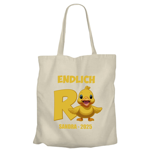 Jutebeutel Renter - Endlich Rente Ente - Süße Comic Ente - Rente Geschenk Beige - Fulima