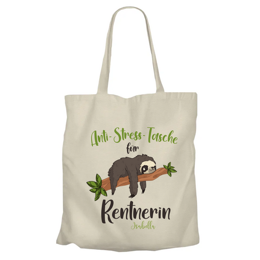 Jutebeutel Renter - Anti Stress Tasche für Rentnerin - Personalisiert mit Namen - Geschenk zur Rente Beige - Fulima