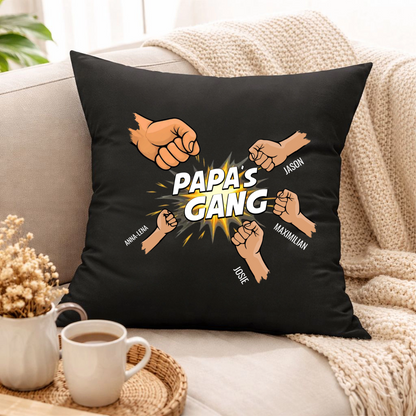 Personalisiertes Papa Kissen mit Namen - Papas Crew mit Kinderfäusten (bis zu 5 Kinder)