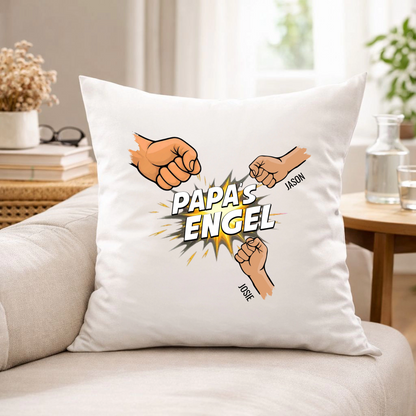 Personalisiertes Papa Kissen mit Namen - Papas Crew mit Kinderfäusten (bis zu 5 Kinder)