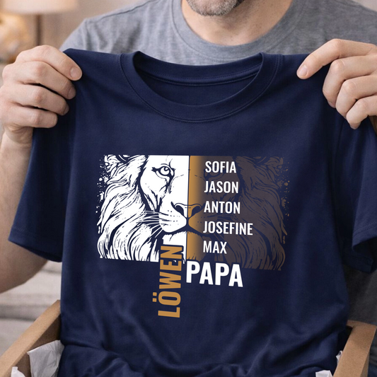 Papa Shirt personalisiert - Löwenpapa mit Namen der Kinder