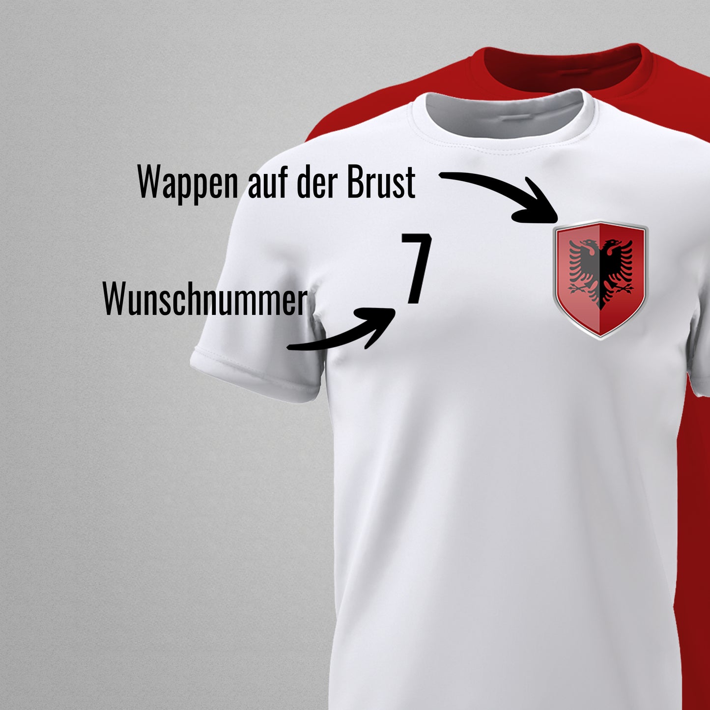 Albanien Shirt mit Wappen und individueller Nummer & Name