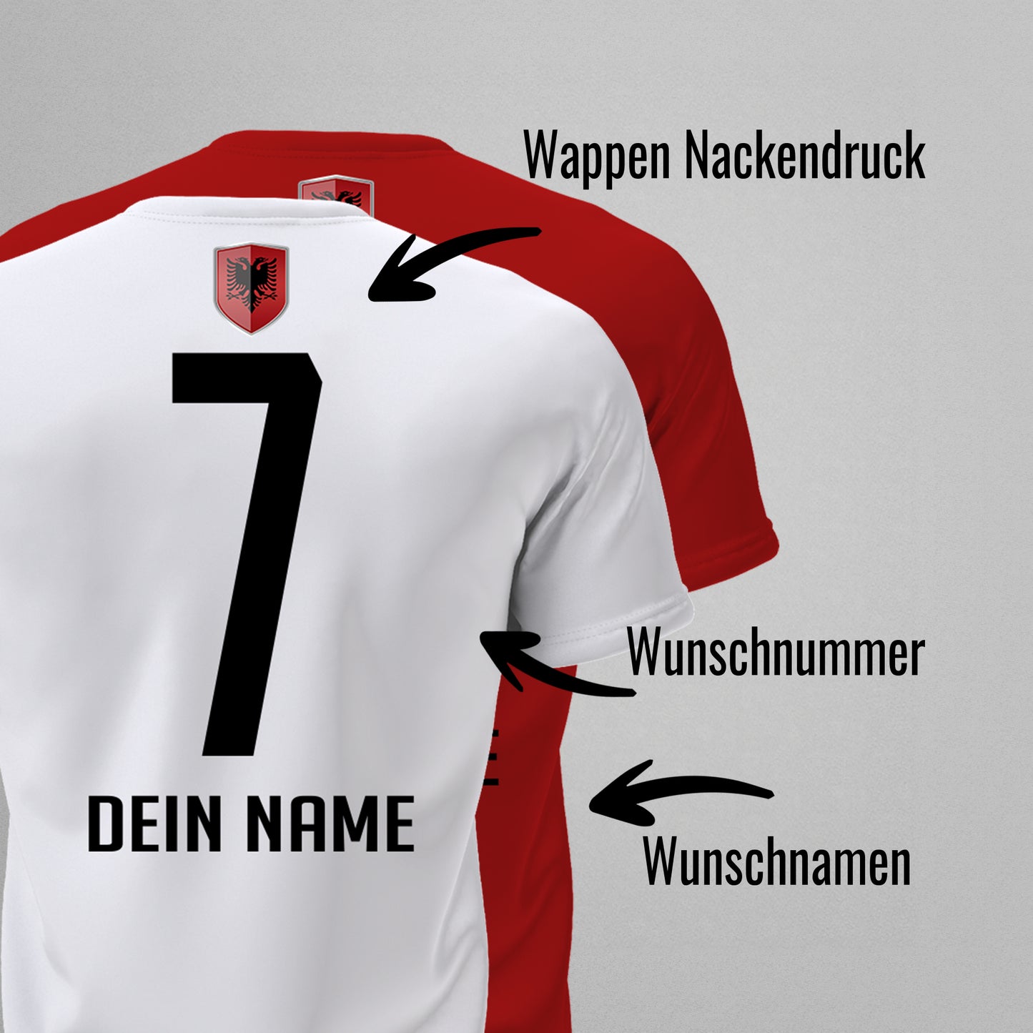 Albanien Shirt mit Wappen und individueller Nummer & Name