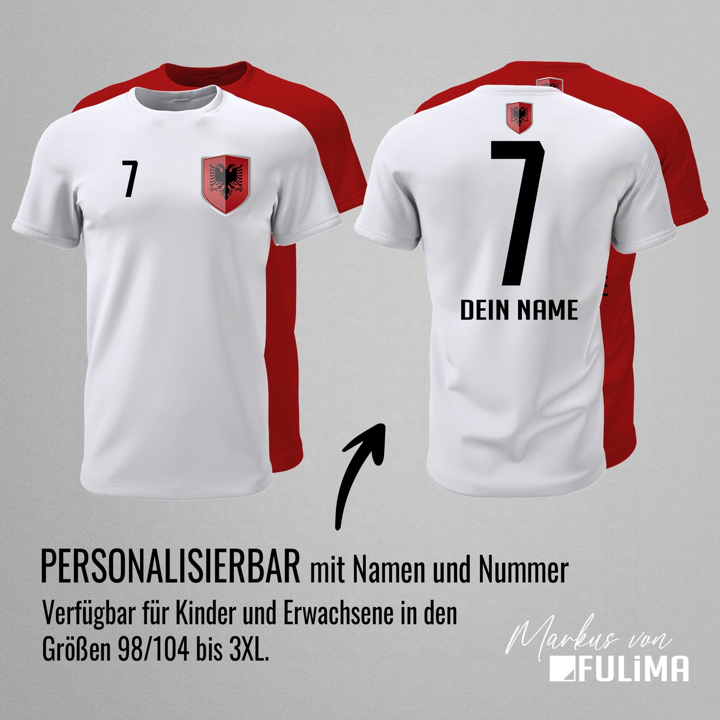 Albanien Shirt mit Wappen und individueller Nummer & Name