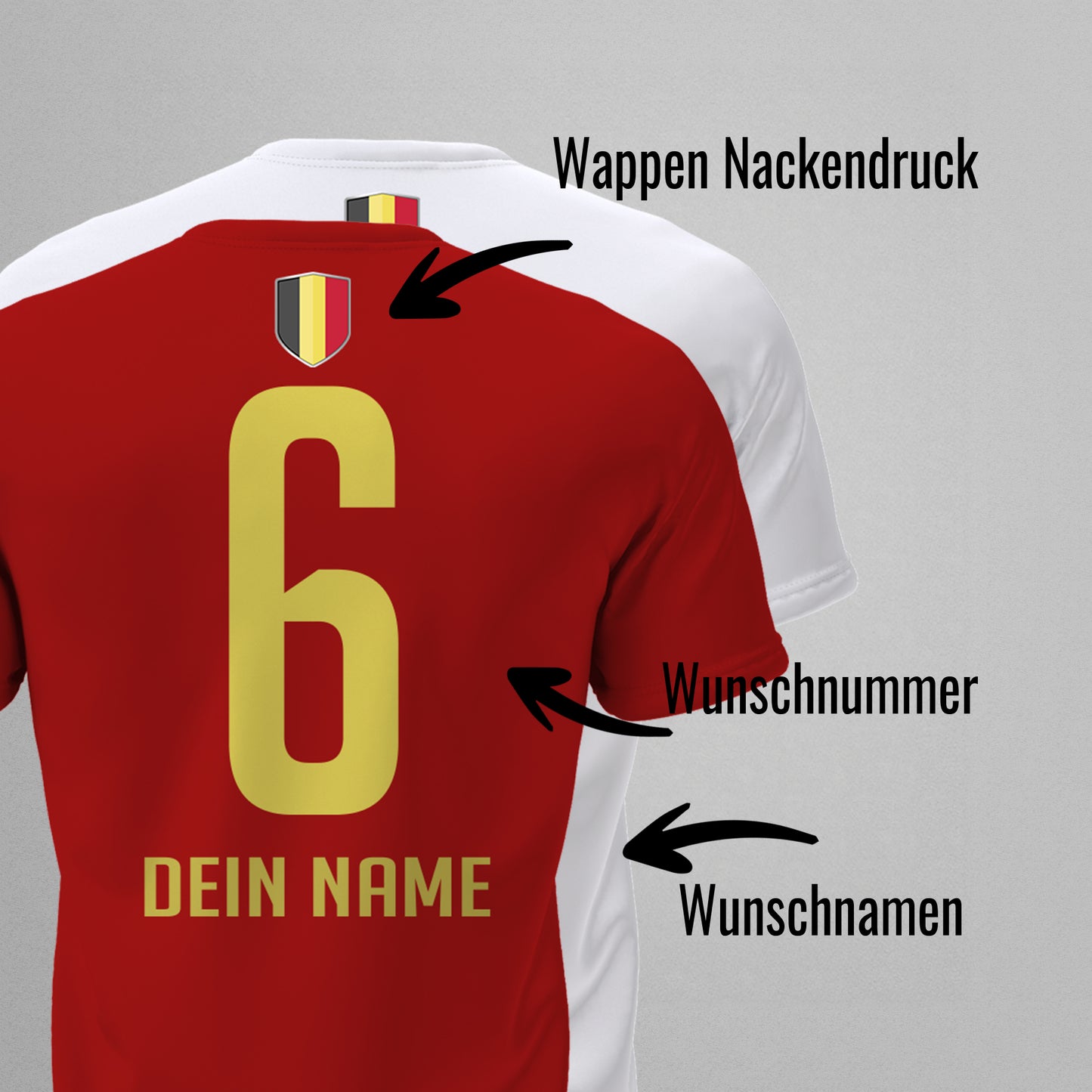 Belgien Shirt mit Wappen und individueller Nummer & Name