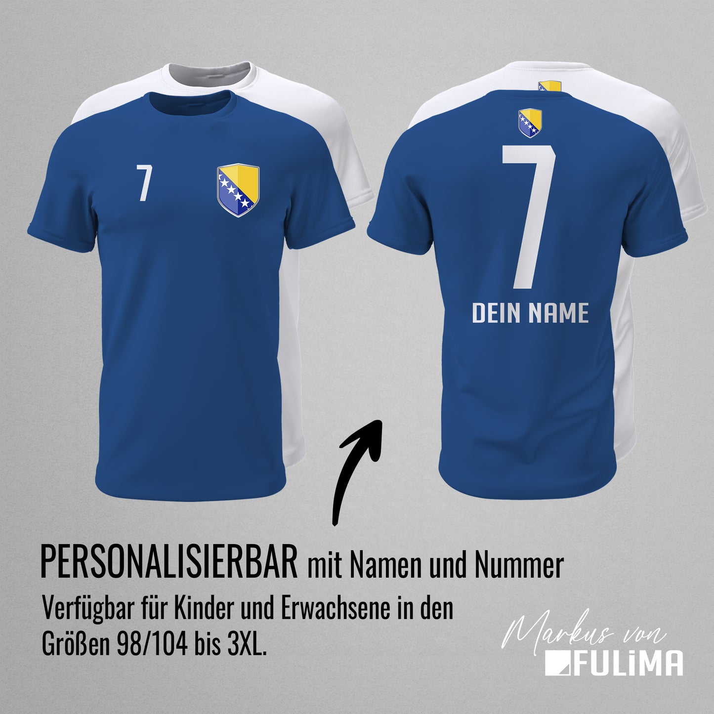 Bosnien-Herzegowina Shirt mit Wappen und individueller Nummer & Name