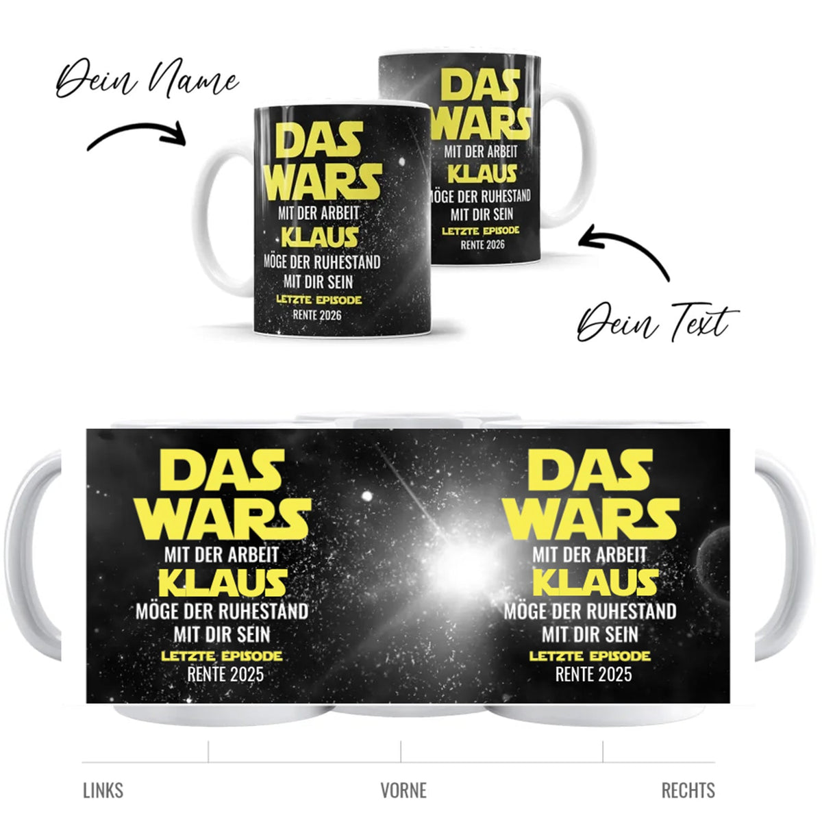 Das Wars - Möge der Ruhestand mit Dir Sein - Personalisiert mit Name - Rentner Tasse Standard - Fulima