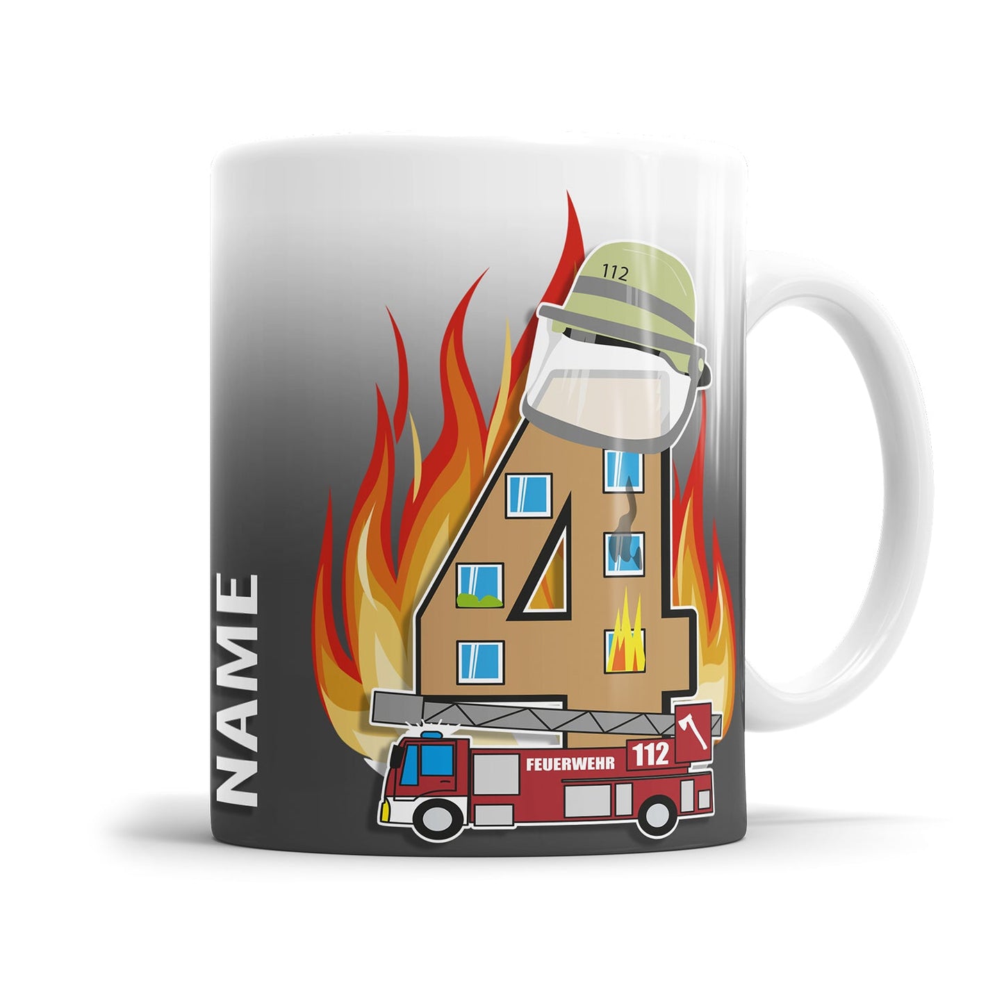 Feuerwehr Tasse zum 4. Geburtstag – Mit Namen des Geburtstagskindes - Fulima
