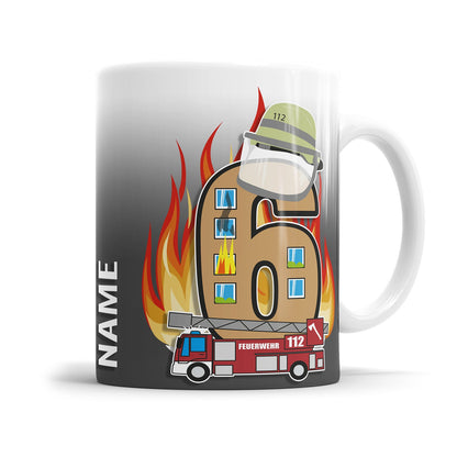 Feuerwehr Tasse zum 6. Geburtstag – Mit Namen des Geburtstagskindes - Fulima