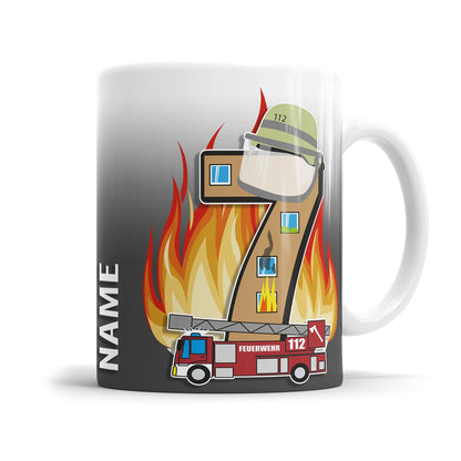Feuerwehr Tasse zum 7. Geburtstag – Mit Namen des Geburtstagskindes - Fulima