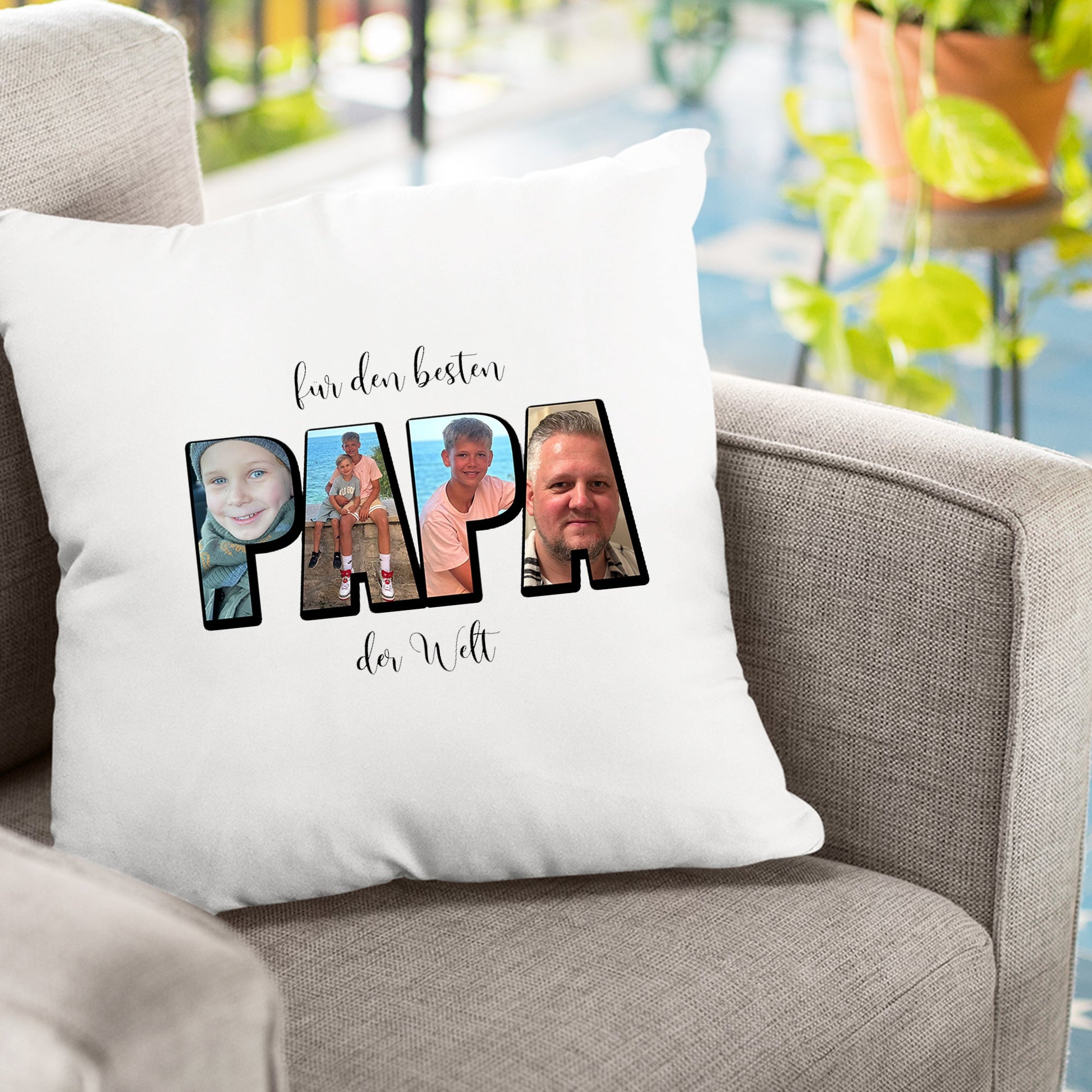 Personalisiertes Fotokissen – Für den besten Papa der Welt – 4 Fotos - Fulima
