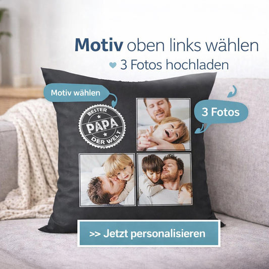 Papa Kissen - Glück ist, einen Papa wie Dich zu haben mit 3 Fotos - Geschenk Papa