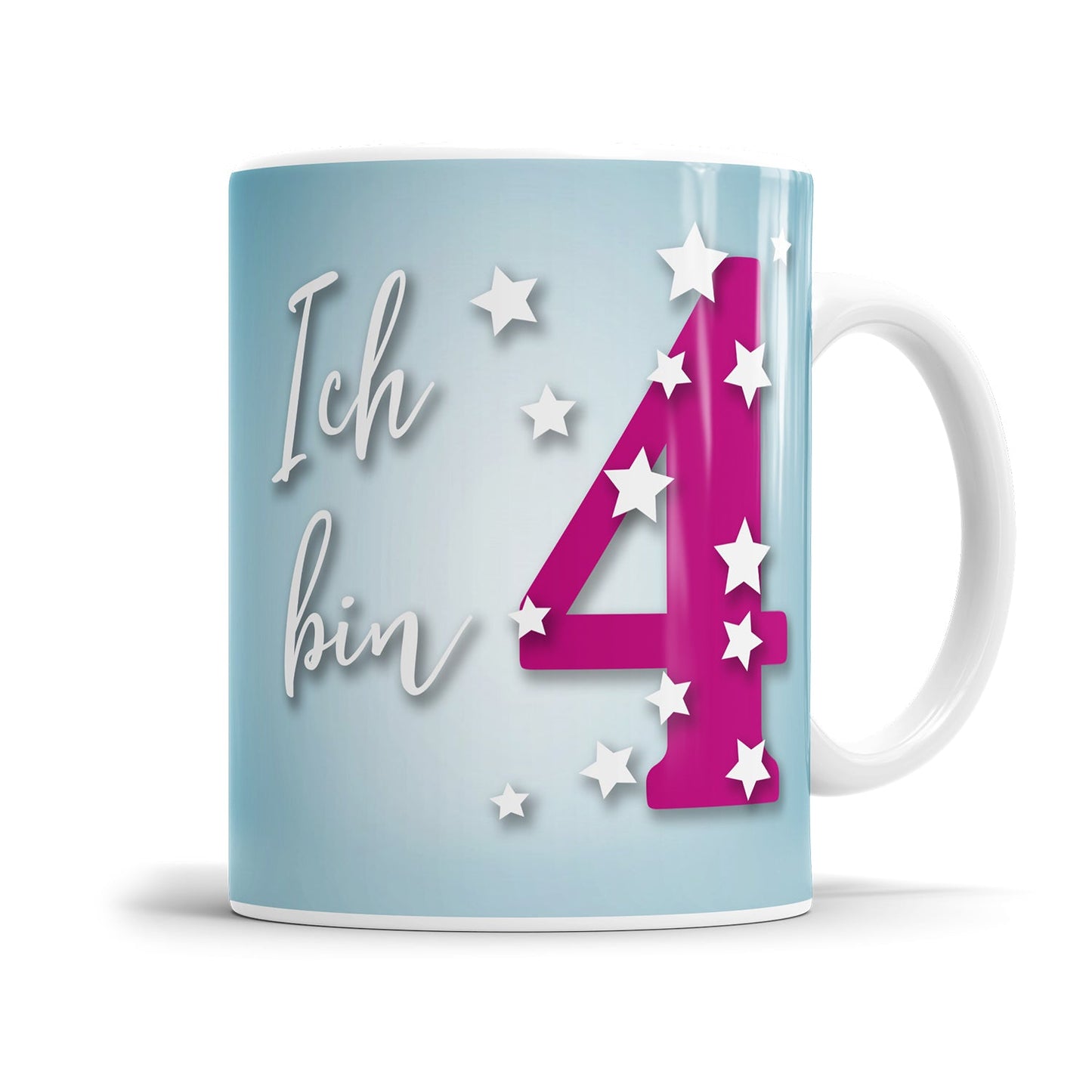 Tasse für den 4. Geburtstag – Große Pinke 4 mit Sternen - Fulima