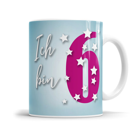 Tasse für den 6. Geburtstag – Große Pinke 6 mit Sternen - Fulima