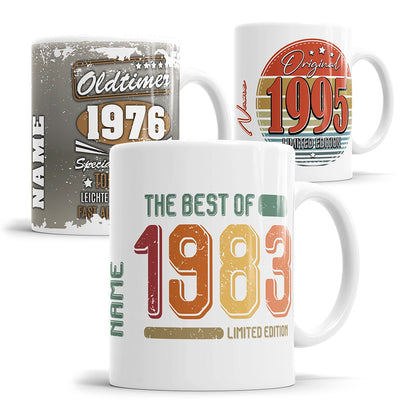 Geburtsjahr Tasse mit Name - Personalisiertes Geschenk zum Geburtstag