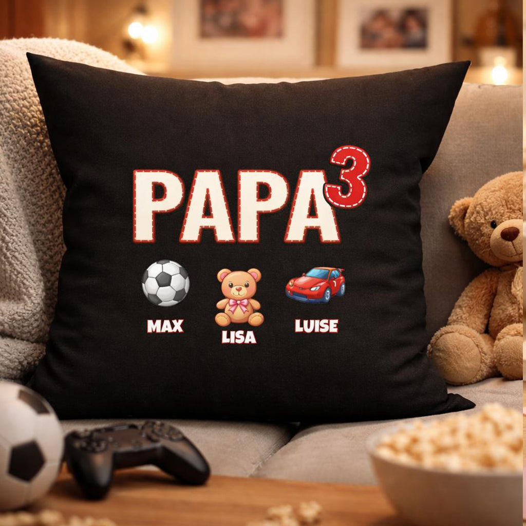Papa Kissen personalisiert  - Papa hoch 2 bis 5 mit Namen der Kinder