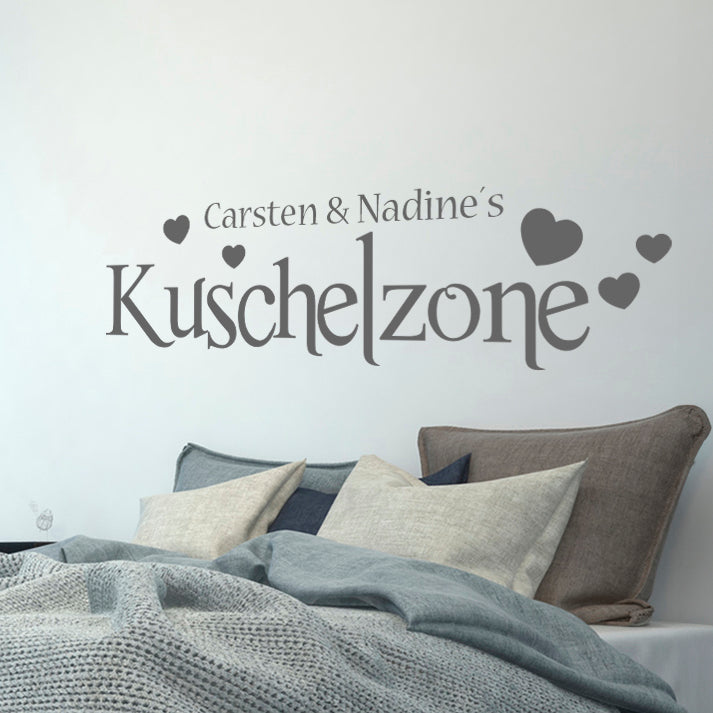 Personalisiertes Wandtattoo Kuschelzone für Paare mit Herzchen - Fulima