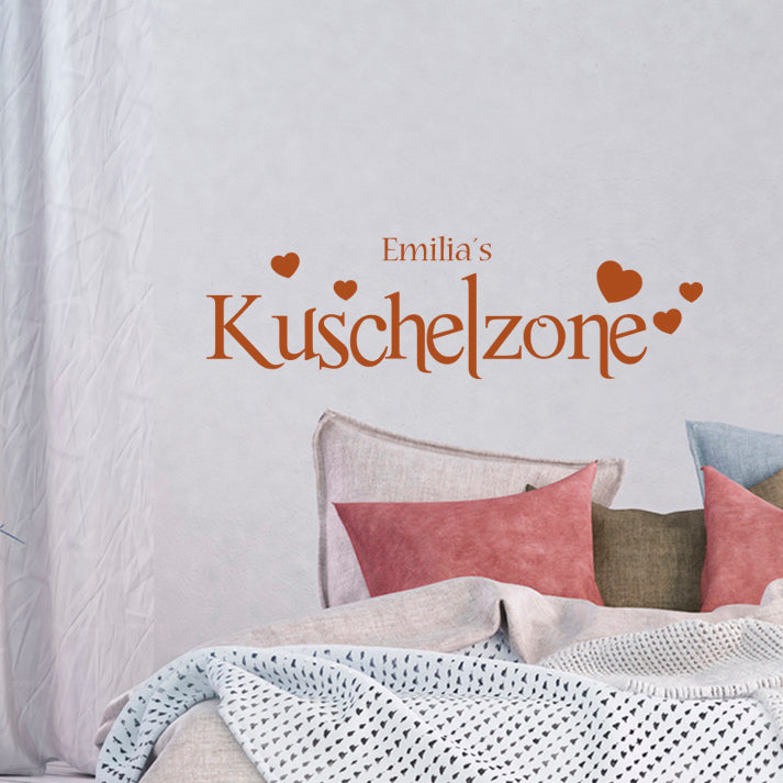 Personalisiertes Wandtattoo Kuschelzone für Paare mit Herzchen - Fulima