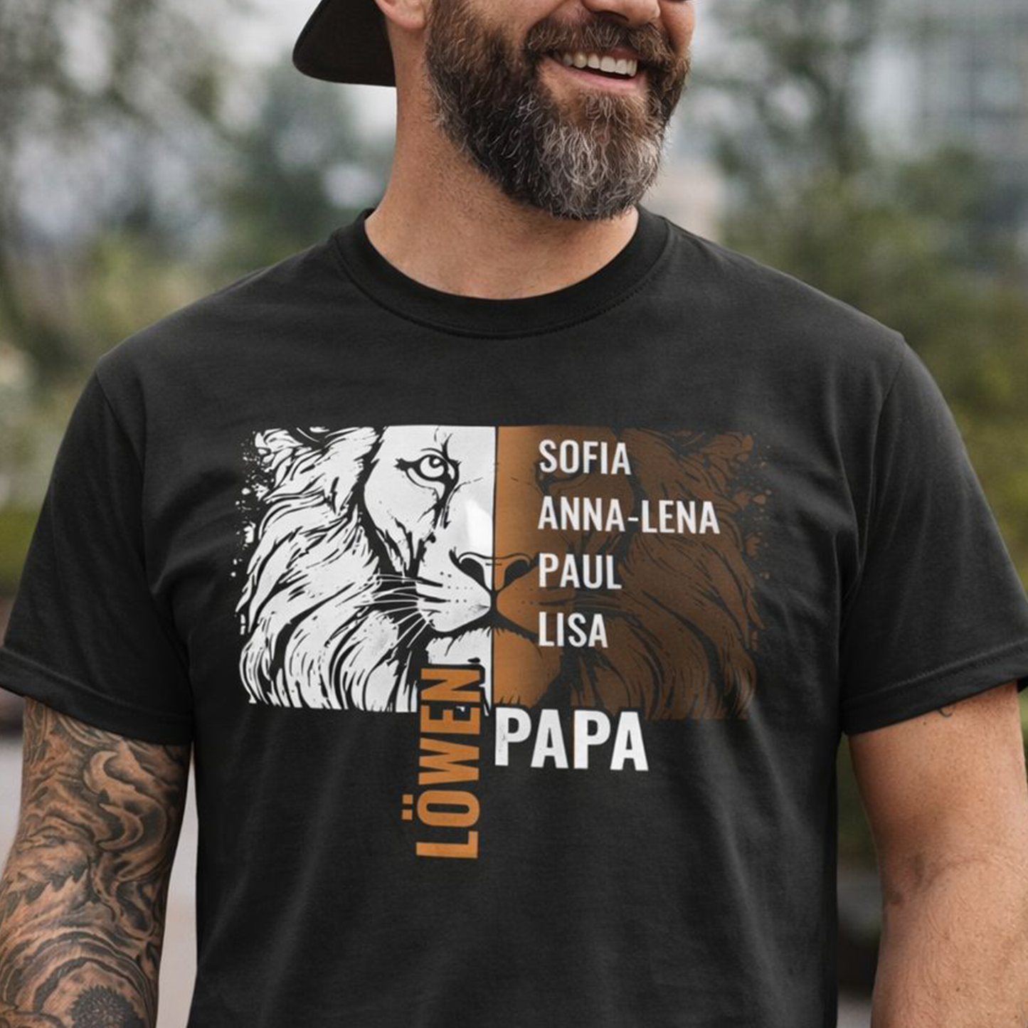 Papa Shirt personalisiert - Löwenpapa mit Namen der Kinder