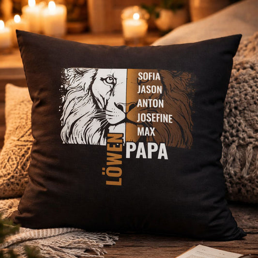 Papa Kissen - Löwenpapa mit Namen der Kinder - Geschenk Papa