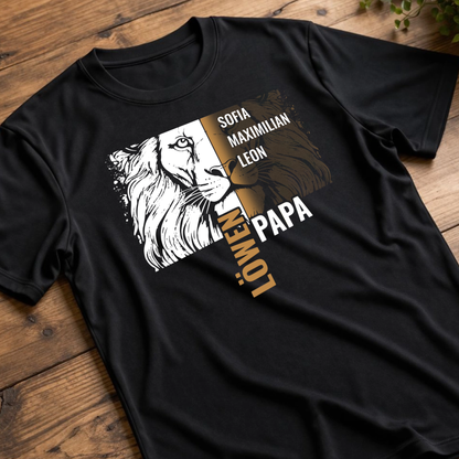 Papa Shirt personalisiert - Löwenpapa mit Namen der Kinder