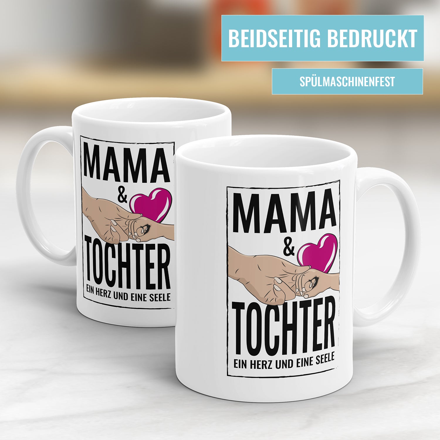 Bedruckte Mama und Tochter Tasse – Ein Herz und eine Seele | Fulima - Beidseitig 