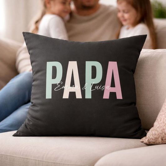 Papa Kissen personalisiert mit Namen - "Pastell Design" Geschenk für Papa