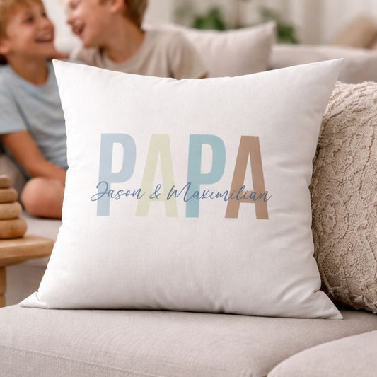 Papa Kissen personalisiert mit Namen - "Pastell Design" Geschenk für Papa