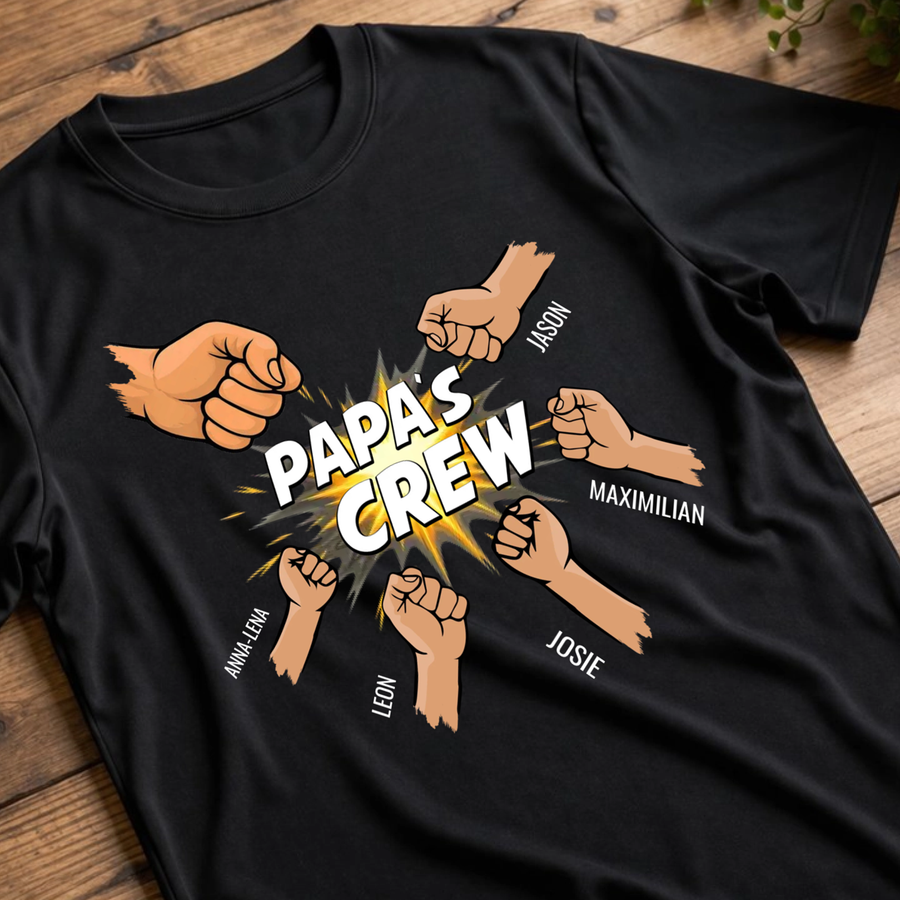 Personalisiertes Papa Shirt „Papas Crew“ mit Namen der Kinder - Produktbild