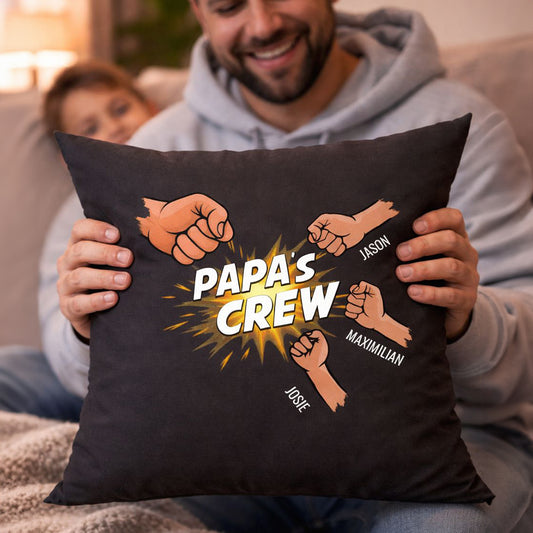 Personalisiertes Papa Kissen mit Namen - Papas Crew mit Kinderfäusten (bis zu 5 Kinder)