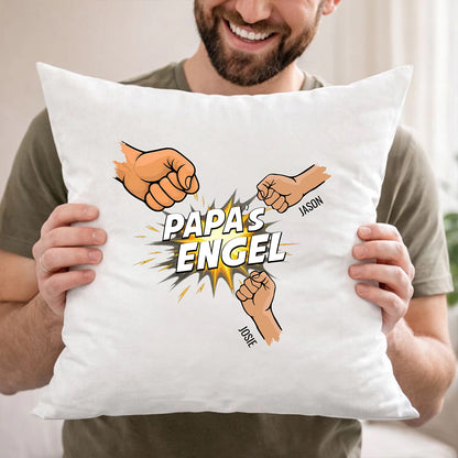 Personalisiertes Papa Kissen mit Namen - Papas Crew mit Kinderfäusten (bis zu 5 Kinder)