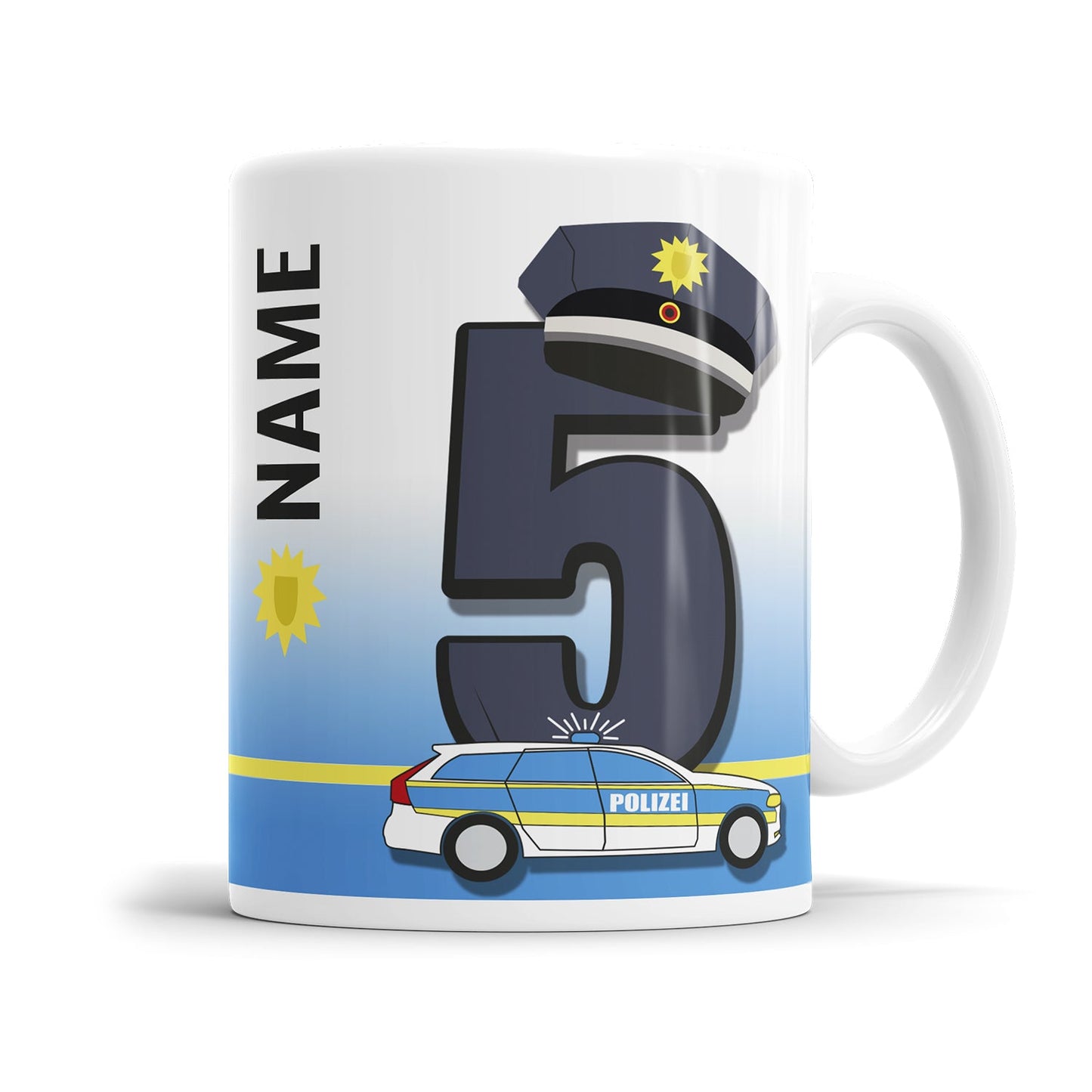Polizei Tasse für den 5. Geburtstag – Mit Namen des Kindes - Fulima