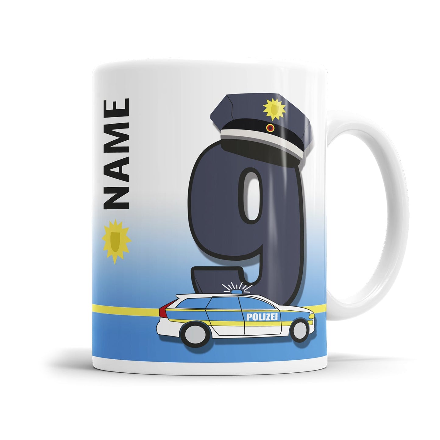 Polizei Tasse für den 9. Geburtstag – Mit Namen des Kindes - Fulima