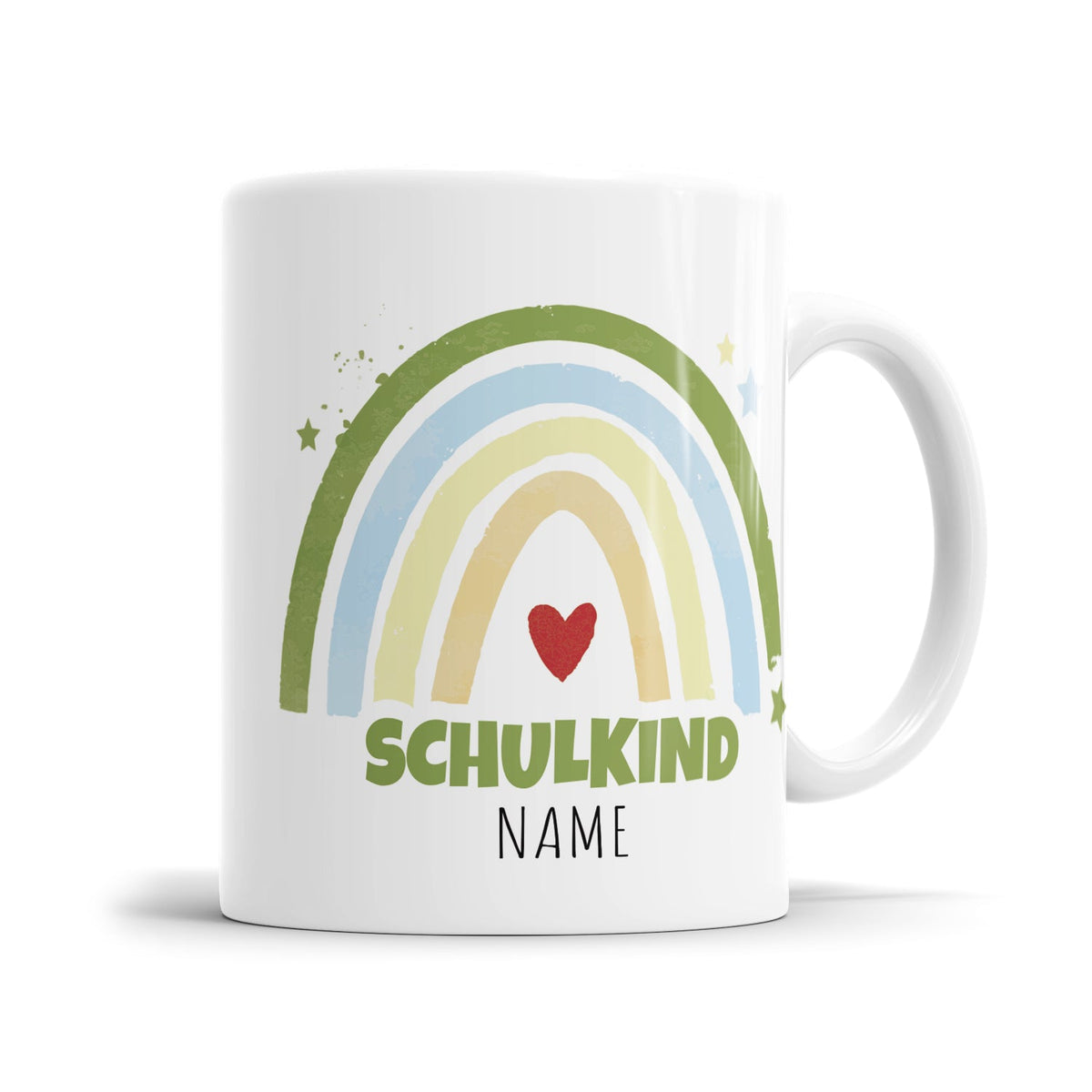 Schulkind Regenbogen Green Edition personalisiert mit Namen - Kindertasse - Fulima