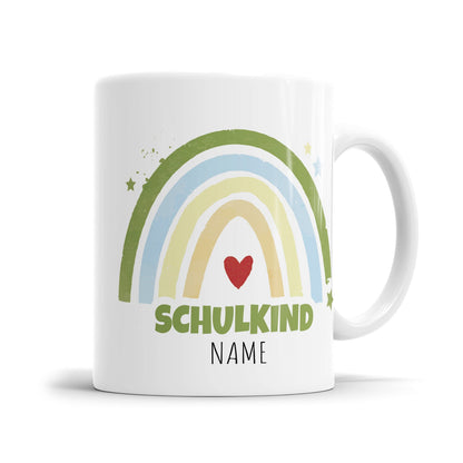 Schulkind Regenbogen Green Edition personalisiert mit Namen - Kindertasse - Fulima